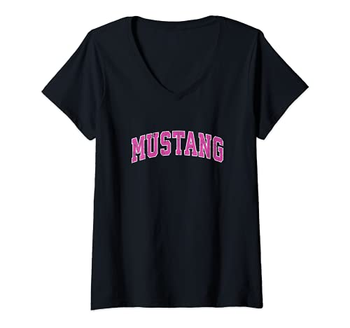 Damen Mustang Oklahoma OK Vintage Sport Design Pink T-Shirt mit V-Ausschnitt von Mustang OK Retro Shirts & Gifts