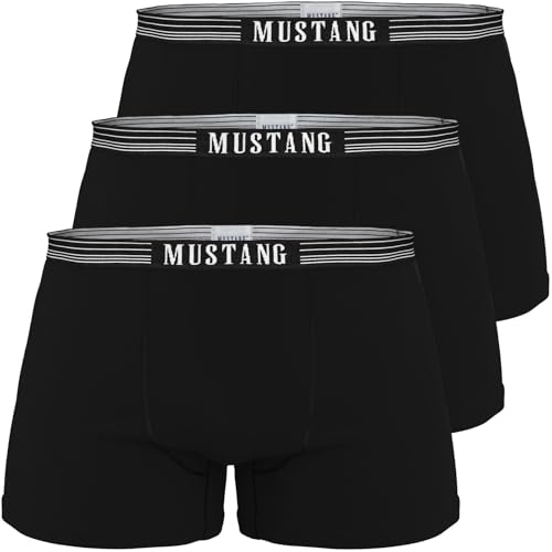 MUSTANG Herren Boxershorts schwarz Retropants 3er-Pack Bund mit weißen Streifen von MUSTANG