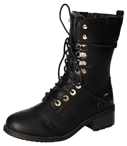 MUSTANG Damen Halblange Stiefel, schwarz/Gold, 38 EU von MUSTANG