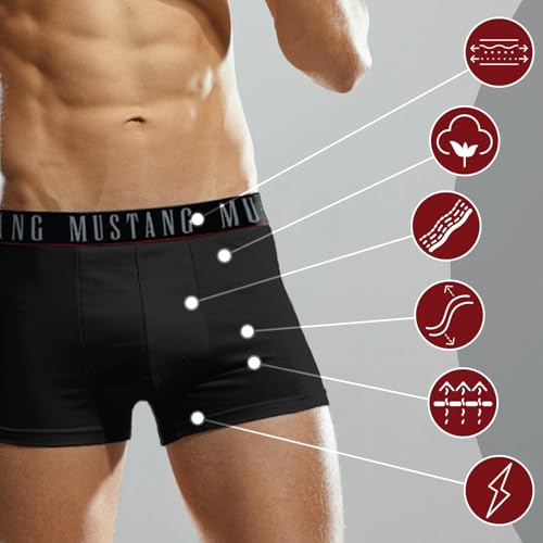 Mustang Herren Boxershort Unterwäsche Retropants 3er Pack, Größe:L, Farbe:Schwarz von Mustang