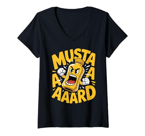 Damen Mustaaaaard Gelb Senf Flasche Scream Senf Dip T-Shirt mit V-Ausschnitt Damen Mustaaaaard Gelb Senf Flasche Scream Senf Dip T-Shirt mit V-Ausschnitt von Mustard Bottle Funny Mustard Lover Condiment Humor