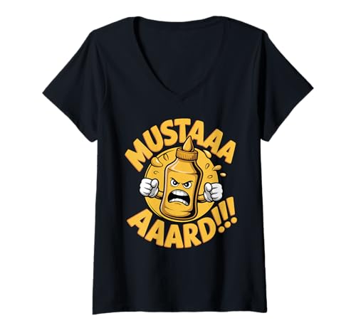 Damen Mustaaaaard gelbe Senfflasche Scream Love Gewürz T-Shirt mit V-Ausschnitt Damen Mustaaaaard gelbe Senfflasche Scream Love Gewürz T-Shirt mit V-Ausschnitt von Mustard Bottle Funny Mustard Lover Condiment Humor