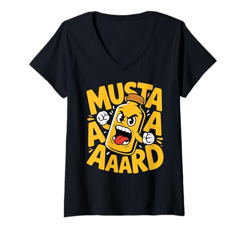 Damen Mustaaaaard gelbe Senfflasche Scream Mustard Funny T-Shirt mit V-Ausschnitt Damen Mustaaaaard gelbe Senfflasche Scream Mustard Funny T-Shirt mit V-Ausschnitt von Mustard Bottle Funny Mustard Lover Condiment Humor