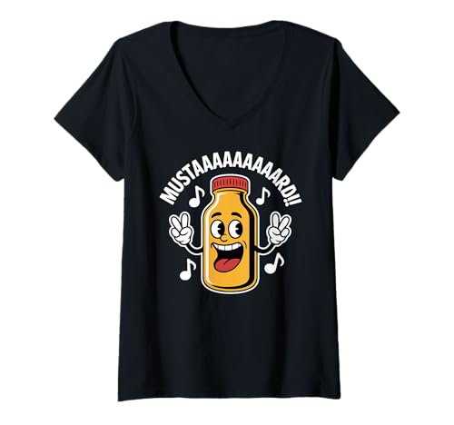 Damen Mustaaaaard gelbe Senfflasche Scream Senf Gewürz T-Shirt mit V-Ausschnitt Damen Mustaaaaard gelbe Senfflasche Scream Senf Gewürz T-Shirt mit V-Ausschnitt von Mustard Bottle Funny Mustard Lover Condiment Humor