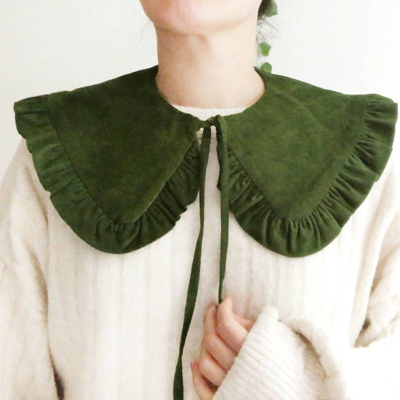 Olivfarbener Cord Rüschenkragen Abnehmbarer Baumwollkragen von MustardMonday