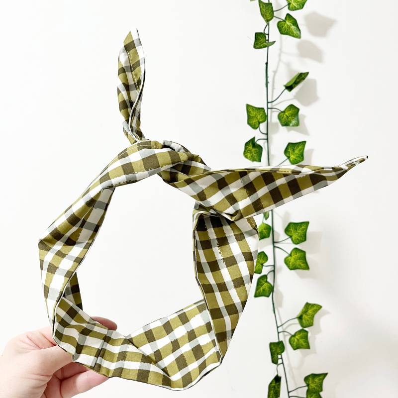 Khaki Gingham Wire Stirnband Extra Breite Baumwolle Haarband von MustardMonday