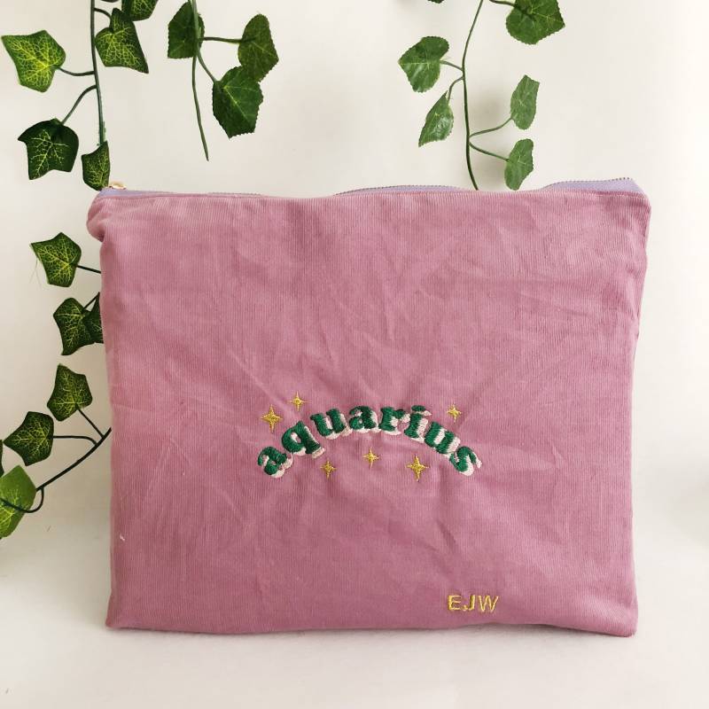 Personalisierte Zodiac Stickerei Cord Beutel Tasche - Lavendel von MustardMonday