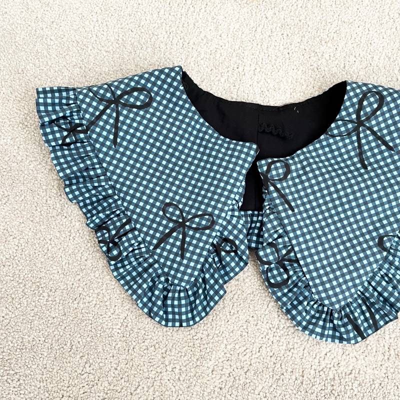 Gingham Bow Print Rüschenkragen Abnehmbarer Baumwollkragen von MustardMonday