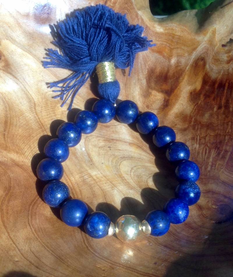 Blaues Edelstein Quasten Armband Blau Gold Perlen, Spiritueller Schmuck Blaues Edelstein Quasten Armband Blau Gold Perlen, Spiritueller Schmuck von MustardSeedTreasures
