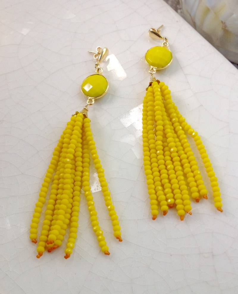 Gelbe Achat Quaste Ohrringe/Resort Sommer Schmuck Post Edelstein Kristall Lange Gelbe Achat Quaste Ohrringe/Resort Sommer Schmuck Post Edelstein Kristall Lange von MustardSeedTreasures
