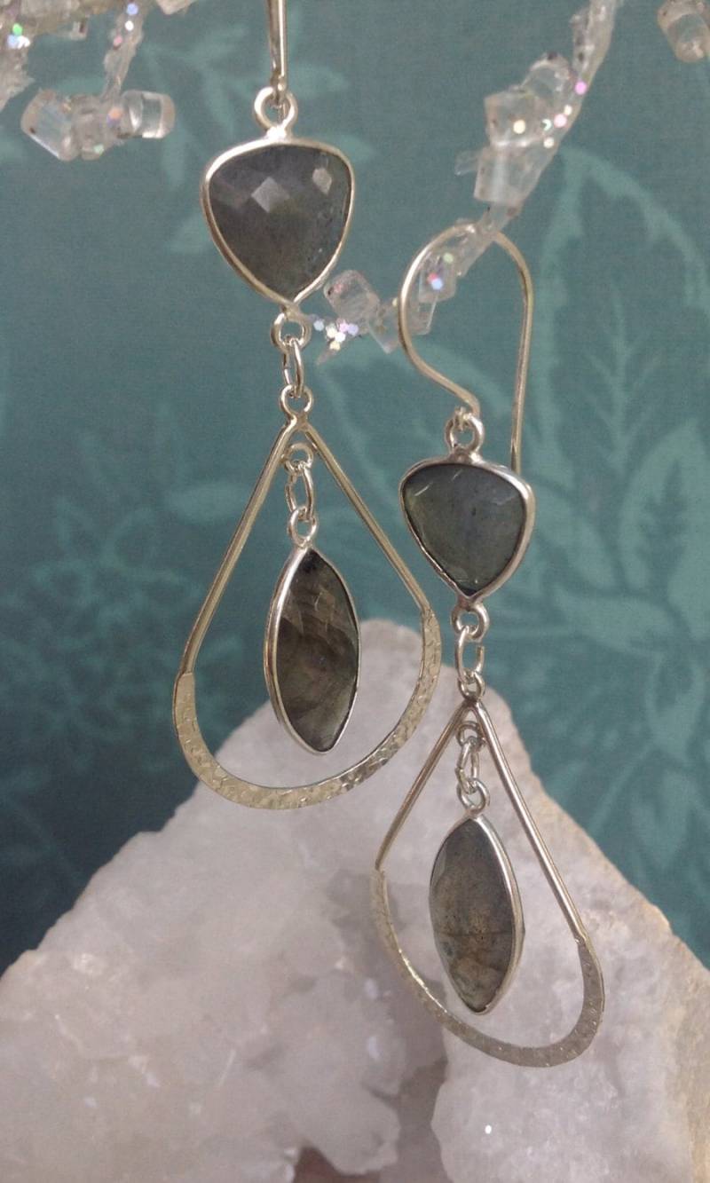 Grau Grün Labradorit Sterling Ohrringe/Boho Grau Grün Labradorit Sterling Ohrringe/Boho von MustardSeedTreasures