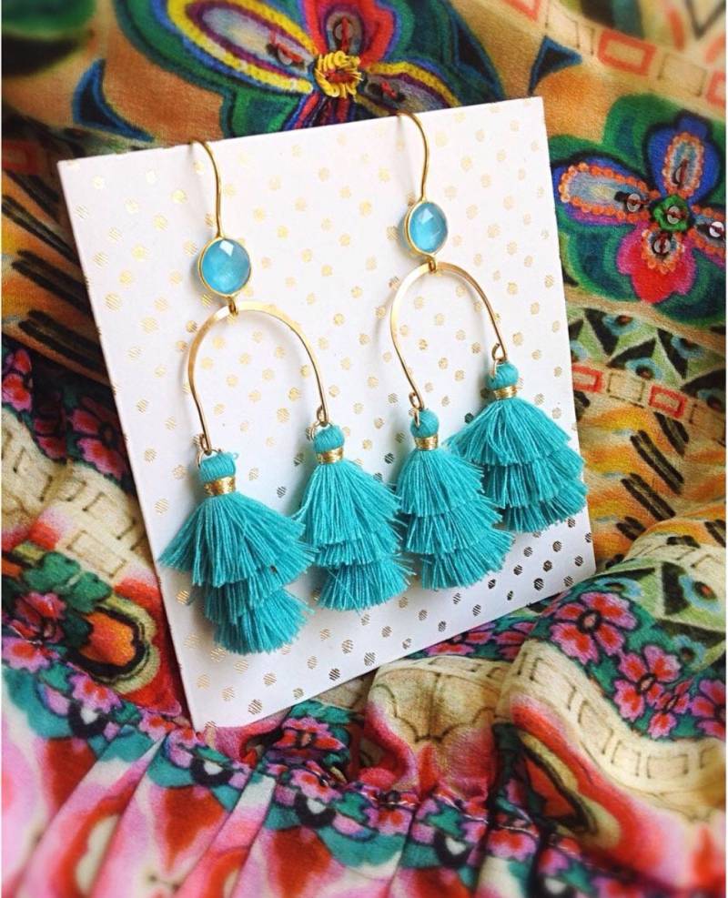 Türkis Gold Quaste Statement Ohrringe/Resort Sommer Baumeln Boho Schmuck Türkis Gold Quaste Statement Ohrringe/Resort Sommer Baumeln Boho Schmuck von MustardSeedTreasures