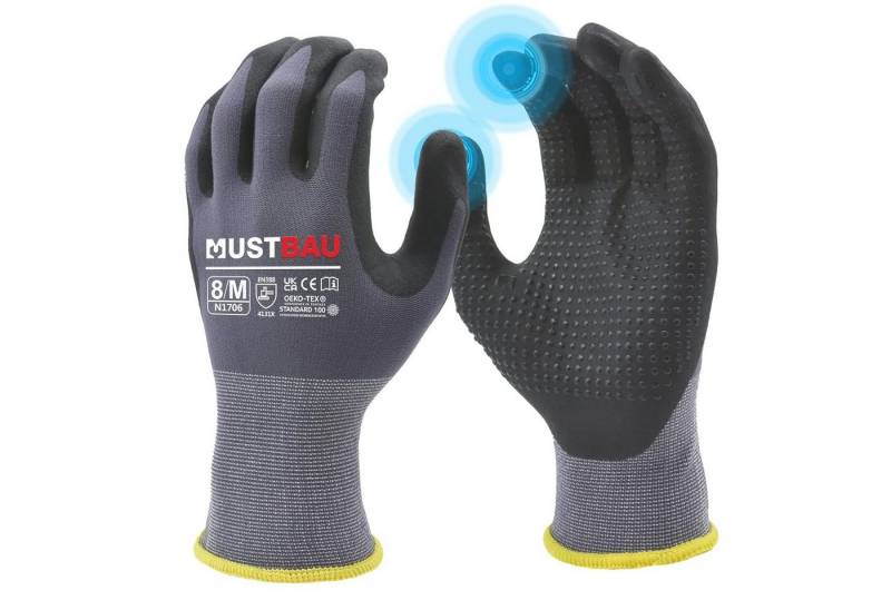 Mustbau Arbeitshandschuhe 12/6/3 Pack, Abriebfest Gartenhandschuhe Montagehandschuhe von Mustbau