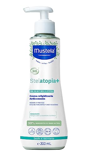 Mustela Stelatopia Juckreizstillende Creme BIO, Gesicht und Körper, Säuglinge, Kinder, ganze Familie - extrem trockene Haut oder Neurodermitis, 99% Inhaltsstoffe natürlichen Ursprungs (300ml) von Mustela