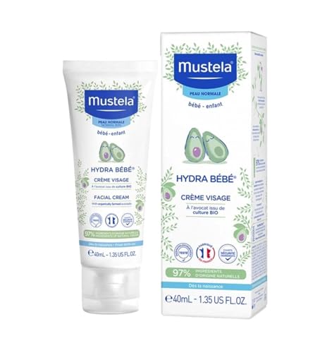 Mustela Hydra Bebe Gesichtscreme – tägliche Baby-Feuchtigkeitspflege mit natürlichem Avocado, Jojobaöl und Sheabutter – 40 ml von Mustela