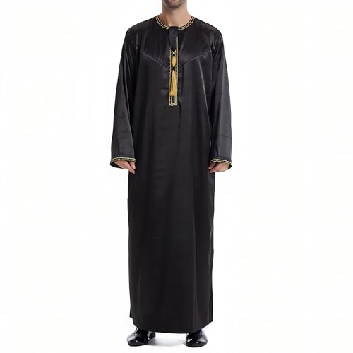 Musuly Herren Kaftan – Traditionelle Thobe Abaya Djellaba (Schwarz, XXL) von Musuly