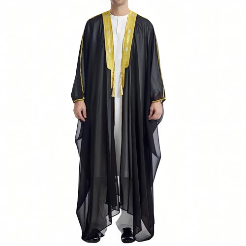 Musuly Herren Kaftan – Traditionelle Thobe Abaya Djellaba (Schwarz und Gelbgold, M) von Musuly