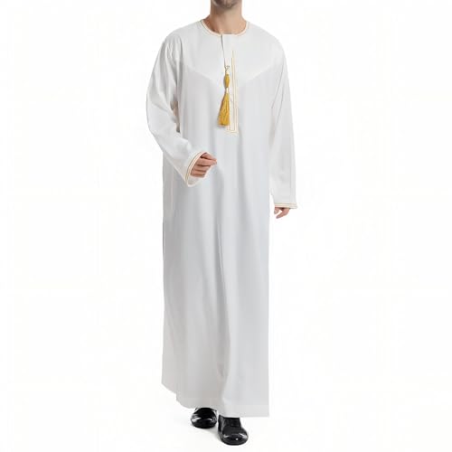 Musuly Herren Kaftan – Traditionelle Thobe Abaya Djellaba (Weiß, S) von Musuly