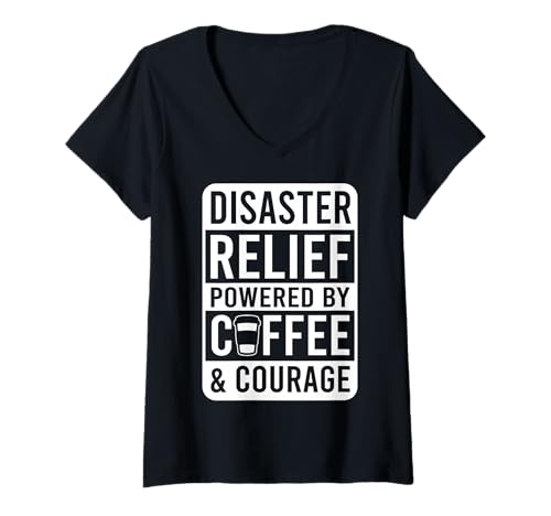 Damen Katastrophenhilfe: Angetrieben durch Kaffee & Mut T-Shirt mit V-Ausschnitt Damen Katastrophenhilfe: Angetrieben durch Kaffee & Mut T-Shirt mit V-Ausschnitt von Mut Kraftstoff