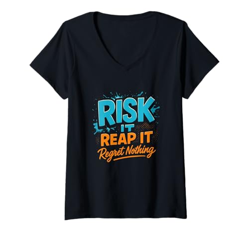 Damen Wer wagt gewinnt bereue Nichts Motiv T-Shirt mit V-Ausschnitt Damen Wer wagt gewinnt bereue Nichts Motiv T-Shirt mit V-Ausschnitt von Mut Macher Erfolgsgeist