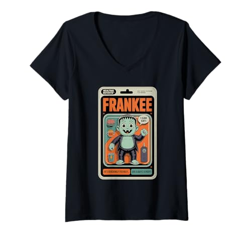 Damen Friendly Frankenstein Monster Halloween Humor Spielzeug Look T-Shirt mit V-Ausschnitt Damen Friendly Frankenstein Monster Halloween Humor Spielzeug Look T-Shirt mit V-Ausschnitt von Mutato