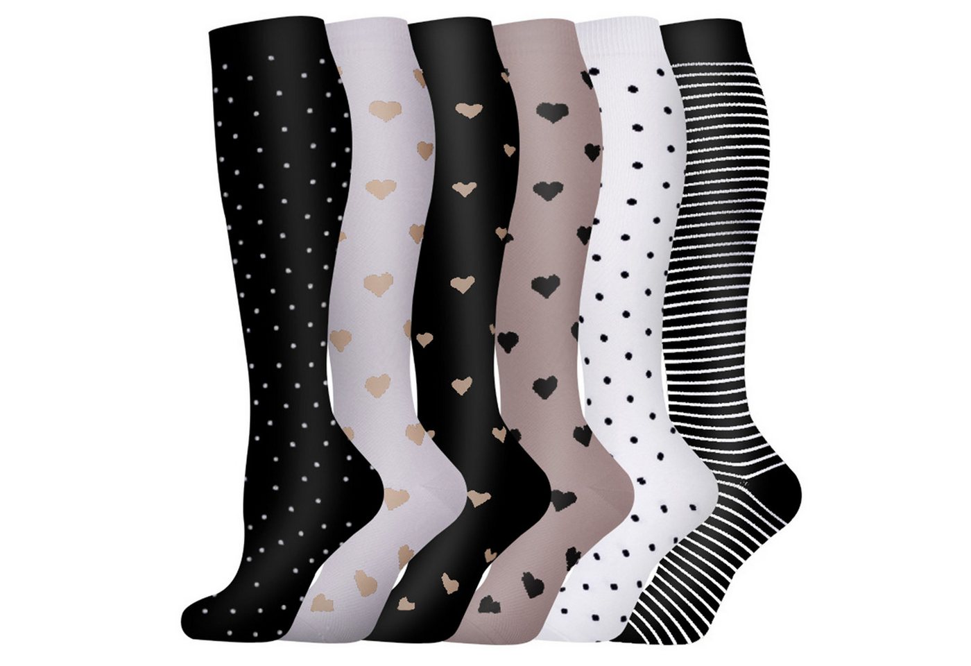 Mutig Kompressionsstrümpfe 6 Paar Kompressionsstrümpfe 18-30mmHg,Stützstrümpfe für Damen & Herren (für Flug, Sport, Laufen, Radsport, Krankenschwester,Schwangerschaft, 6 Paar Medizinstrümpfe für Krankenschwestern auf Flugreisen) Bunte Stützstrümpfe,Abgestufte Kompression,Fördert die Durchblutung von Mutig
