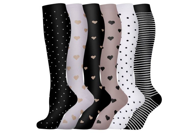 Mutig Kompressionsstrümpfe 6 Paar Kompressionsstrümpfe 18-30mmHg,Stützstrümpfe für Damen & Herren (für Flug, Sport, Laufen, Radsport, Krankenschwester,Schwangerschaft, 6 Paar Medizinstrümpfe für Krankenschwestern auf Flugreisen) Bunte Stützstrümpfe,Abgestufte Kompression,Fördert die Durchblutung von Mutig