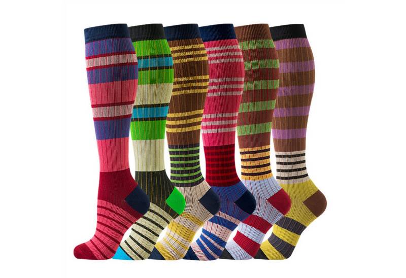 Mutig Kompressionsstrümpfe 6 Paar Kompressionsstrümpfe 18-30mmHg,Stützstrümpfe für Damen & Herren (für Flug, Sport, Laufen, Radsport, Krankenschwester,Schwangerschaft, 6 Paar Medizinstrümpfe für Krankenschwestern auf Flugreisen) Bunte Stützstrümpfe,Abgestufte Kompression,Fördert die Durchblutung von Mutig