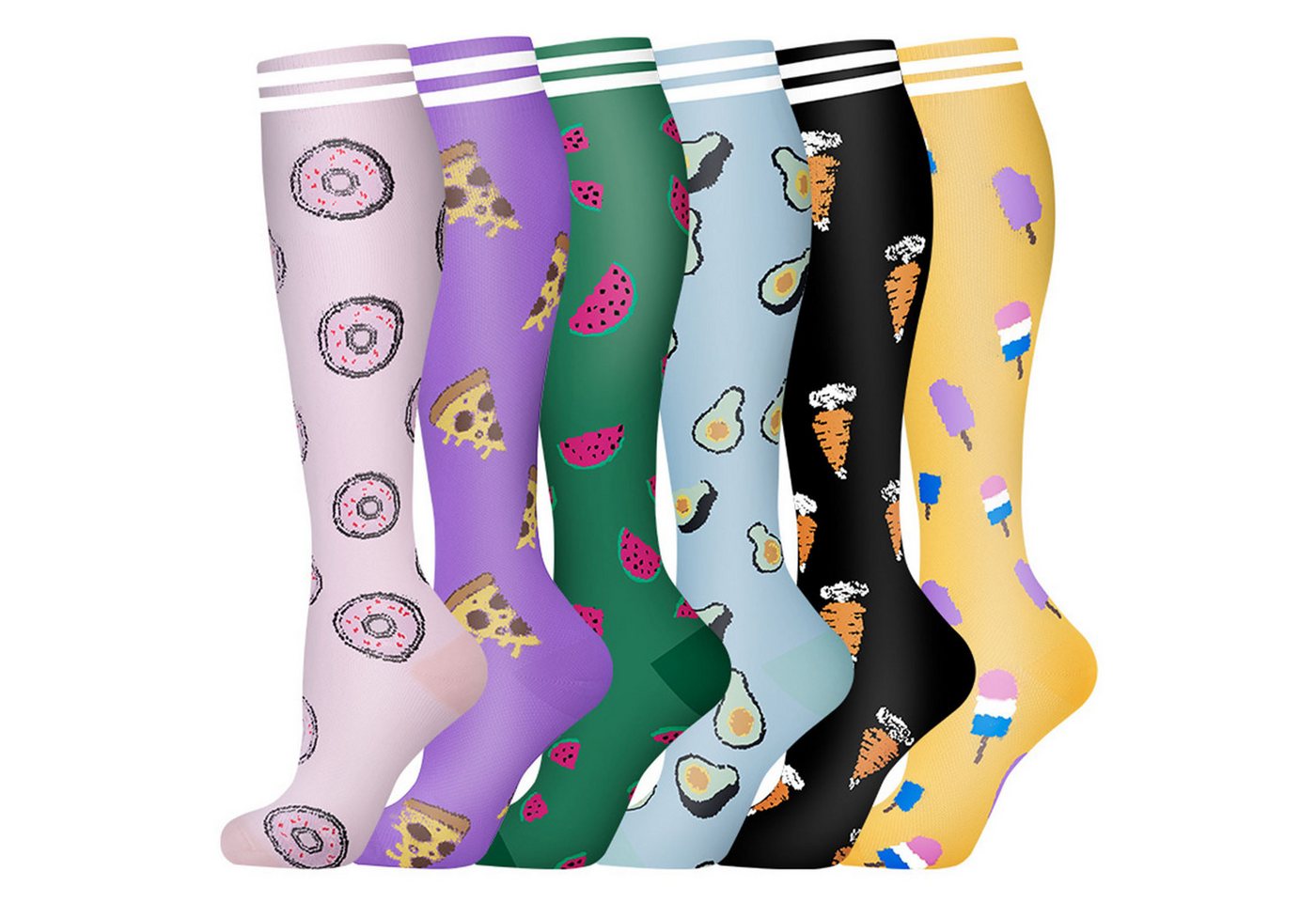 Mutig Kompressionsstrümpfe 6 Paar Kompressionsstrümpfe 18-30mmHg,Stützstrümpfe für Damen & Herren (für Flug, Sport, Laufen, Radsport, Krankenschwester,Schwangerschaft, 6 Paar Medizinstrümpfe für Krankenschwestern auf Flugreisen) Bunte Stützstrümpfe,Abgestufte Kompression,Fördert die Durchblutung von Mutig