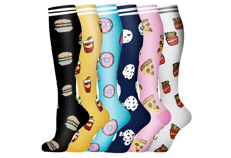 Mutig Kompressionsstrümpfe 6 Paar Kompressionsstrümpfe 18-30mmHg,Stützstrümpfe für Damen & Herren (für Flug, Sport, Laufen, Radsport, Krankenschwester,Schwangerschaft, 6 Paar Medizinstrümpfe für Krankenschwestern auf Flugreisen) Bunte Stützstrümpfe,Abgestufte Kompression,Fördert die Durchblutung von Mutig