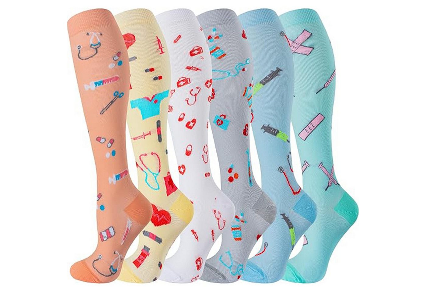 Mutig Kompressionsstrümpfe 6 Paar Kompressionsstrümpfe Damen und Herren, Stützstrümpfe (Lange kompressionssocken mit 15-30 mmHg, Sport Kniestrümpfe für Sport, Laufen, Radfahren, Reisen, Flug) Krankenschwestern, Schwangerschaft von Mutig