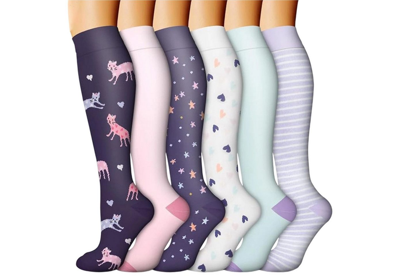 Mutig Kompressionsstrümpfe 6 Paar Kompressionsstrümpfe Damen und Herren, Stützstrümpfe (Lange kompressionssocken mit 15-30 mmHg, Sport Kniestrümpfe für Sport, Laufen, Radfahren, Reisen, Flug) Krankenschwestern, Schwangerschaft von Mutig