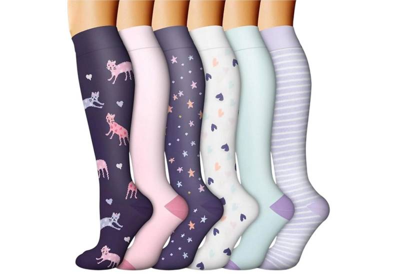 Mutig Kompressionsstrümpfe 6 Paar Kompressionsstrümpfe Damen und Herren, Stützstrümpfe (Lange kompressionssocken mit 15-30 mmHg, Sport Kniestrümpfe für Sport, Laufen, Radfahren, Reisen, Flug) Krankenschwestern, Schwangerschaft von Mutig