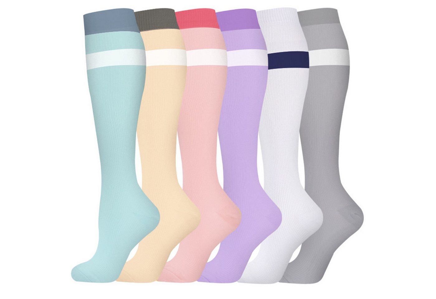 Mutig Kompressionsstrümpfe 6 Paar Kompressionsstrümpfe Damen und Herren, Stützstrümpfe (Lange kompressionssocken mit 15-30 mmHg, Sport Kniestrümpfe für Sport, Laufen, Radfahren, Reisen, Flug) Krankenschwestern, Schwangerschaft von Mutig