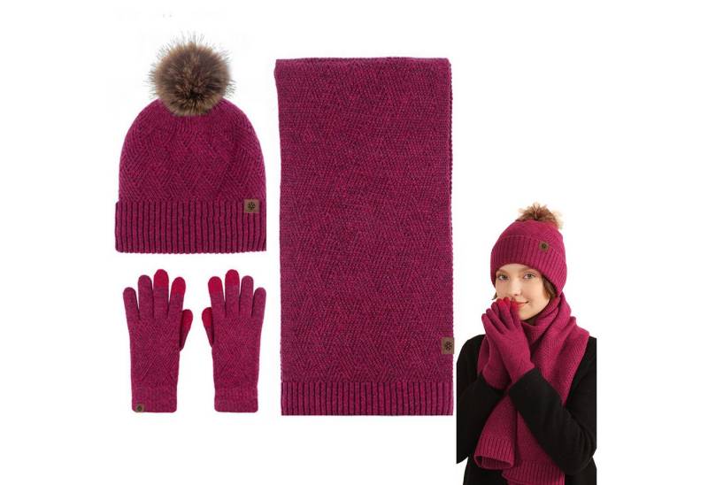 Mutig Mütze & Schal Mütze Schal Handschuh 3-Set,Gestrickte Touchscreen-Handschuhe (Winter Weich Warm,Warmes Strick-Set mit Futter,Damen Unisex, Hergestellt aus weichen Wolle,Winter Geschenk-Mehrfarbig) Geschenk zu Weihnachten, Erntedank oder Neujahr von Mutig