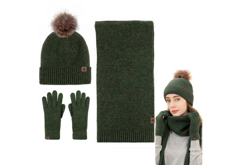 Mutig Mütze & Schal Mütze Schal Handschuh 3-Set,Gestrickte Touchscreen-Handschuhe (Winter Weich Warm,Warmes Strick-Set mit Futter,Damen Unisex, Hergestellt aus weichen Wolle,Winter Geschenk-Mehrfarbig) Geschenk zu Weihnachten, Erntedank oder Neujahr von Mutig