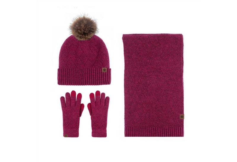 Mutig Mütze & Schal Mütze Schal Handschuh 3-Set,Gestrickte Wollmütze mit Bommel (Winter Weich Warm,Warmes Strick-Set mit Futter,Damen Unisex, Hergestellt aus weichen Wolle,Winter Geschenk-Mehrfarbig) Geschenk zu Weihnachten, Erntedank oder Neujahr von Mutig