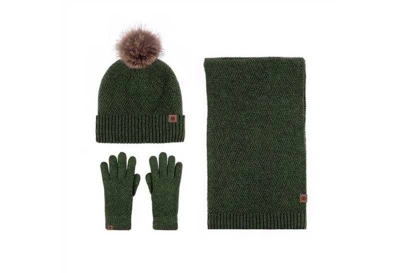 Mutig Mütze & Schal Mütze Schal Handschuh 3-Set,Gestrickte Wollmütze mit Bommel (Winter Weich Warm,Warmes Strick-Set mit Futter,Damen Unisex, Hergestellt aus weichen Wolle,Winter Geschenk-Mehrfarbig) Geschenk zu Weihnachten, Erntedank oder Neujahr von Mutig