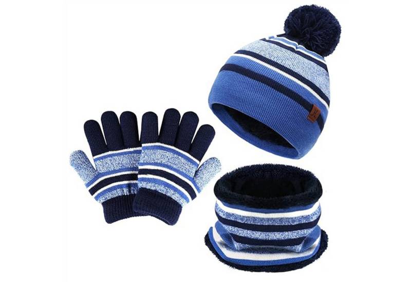 Mutig Mütze & Schal Winter Mütze Kinder Loop Schal Handschuhe 3-Set,Warm Bommelmütze (Winter Strickmütze, mit Plüsch Innenfutter für 3-6 Jahre Kleinkinder, Das Winter-Warmhalteset besteht aus Mütze, Handschuhen und Schal) Das Innere besteht aus weichem Fleece-Stoff, Wind effektiv abhalten von Mutig