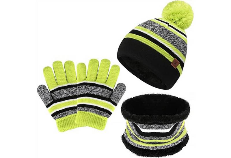 Mutig Mütze & Schal Winter Mütze Kinder Loop Schal Handschuhe 3-Set,Warm Bommelmütze (Winter Strickmütze, mit Plüsch Innenfutter für 3-6 Jahre Kleinkinder, Das Winter-Warmhalteset besteht aus Mütze, Handschuhen und Schal) Das Innere besteht aus weichem Fleece-Stoff, Wind effektiv abhalten von Mutig