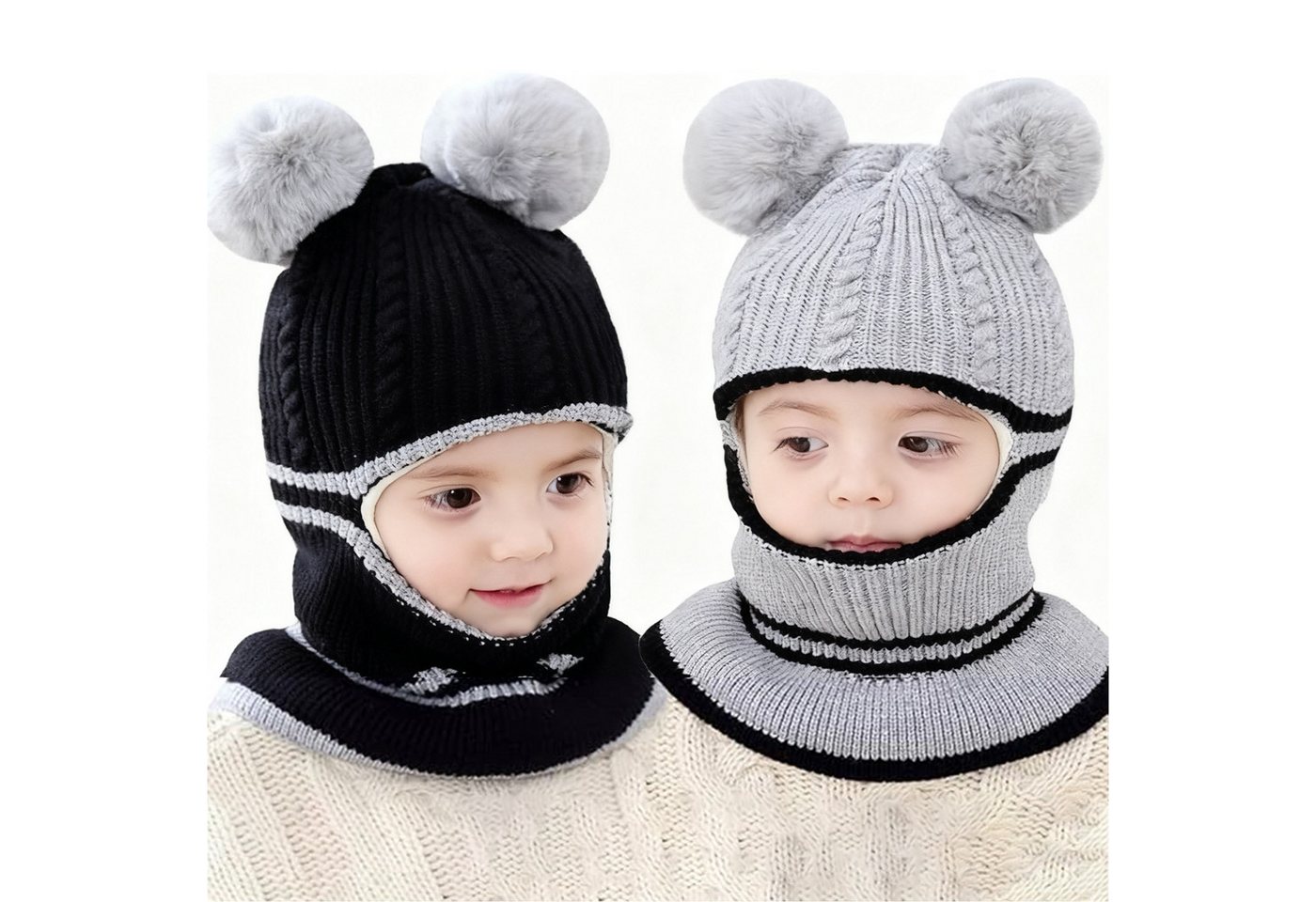 Mutig Schlupfmütze Baby Unisex Mütze 2 Stück Süßer Bär Kleinkind Earflap Beanie Warm (Kindermützen Herbst Wintermütze für 1-6 Jahre) von Mutig