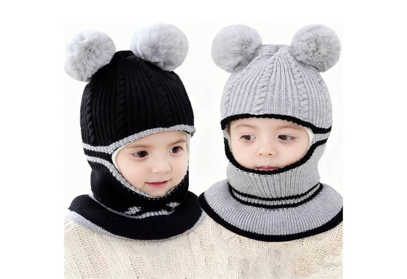Mutig Schlupfmütze Baby Unisex Mütze 2 Stück Süßer Bär Kleinkind Earflap Beanie Warm (Kindermützen Herbst Wintermütze für 1-6 Jahre) von Mutig