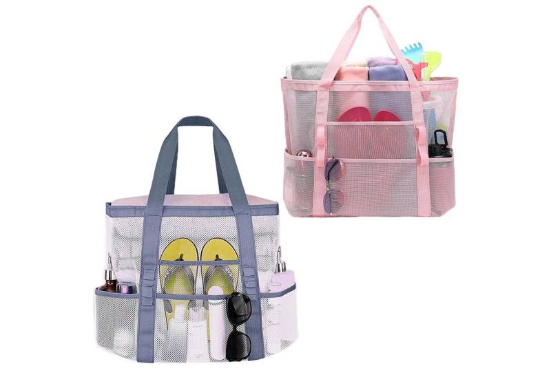 Mutig Strandtasche 2 Stück Damen Strandtasche, Familie Mesh Beach Bag (Große Badetasche Shopper Tasche, 2-tlg., XXL Beach Tote Bag mit Reißverschluss), Umhängetasche für Spielzeugaufbewahrung Strand Reise Picknick von Mutig