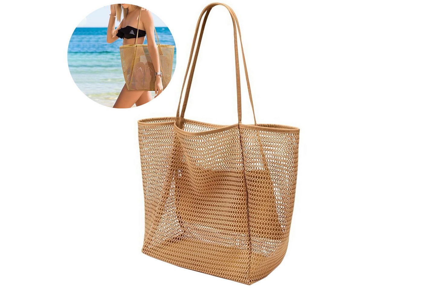 Mutig Strandtasche Große Strandtasche Damen, XL Beach Bags For Women, Netztasche Strand (Mit Reißverschluss Innentasche,Faltbare Leichte Mesh Strandtasche Korb, Badetasche Klein, Shopper für Strand Reisen Pool Fitnessstudio) von Mutig