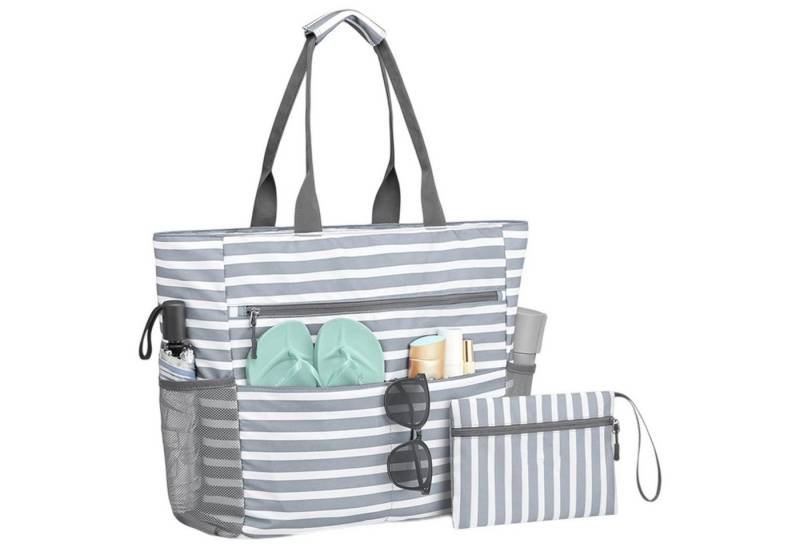 Mutig Strandtasche Große Strandtasche XXL mit Reißverschluss (wasserdichte & faltbare Badetasche, Shopper / Reisetasche / Beach Tote Bag mit mehreren Taschen), für Damen, Strand, Pool, Urlaub, Fitnessstudio & Familie von Mutig