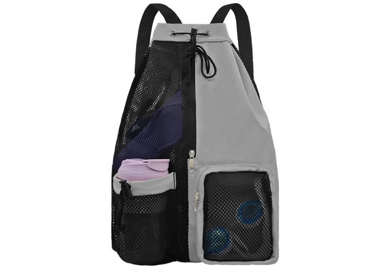 Mutig Strandtasche Turnbeutel mit Kordelzug, Mesh Schwimmbeutel wasserdicht (Sporttasche mit Trocken- und Nass-Trennung, Netzfach, Verstellbar Tunnelzug Gymsack), Strandrucksack für Schwimmen, Fitness und Schule von Mutig