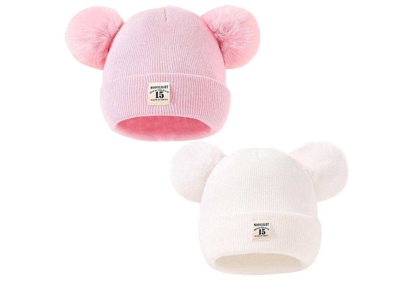 Mutig Strickmütze 2er Pack Kinder Wintermützem, Baby Strickmütze mit zwei Bommeln (Warme Winter Beanie Hut, Unisex Mütze für Jungen & Mädchen) Weiche Herbst & Winter Mütze, für 1, 2, 3, 4, 5 Jahre von Mutig