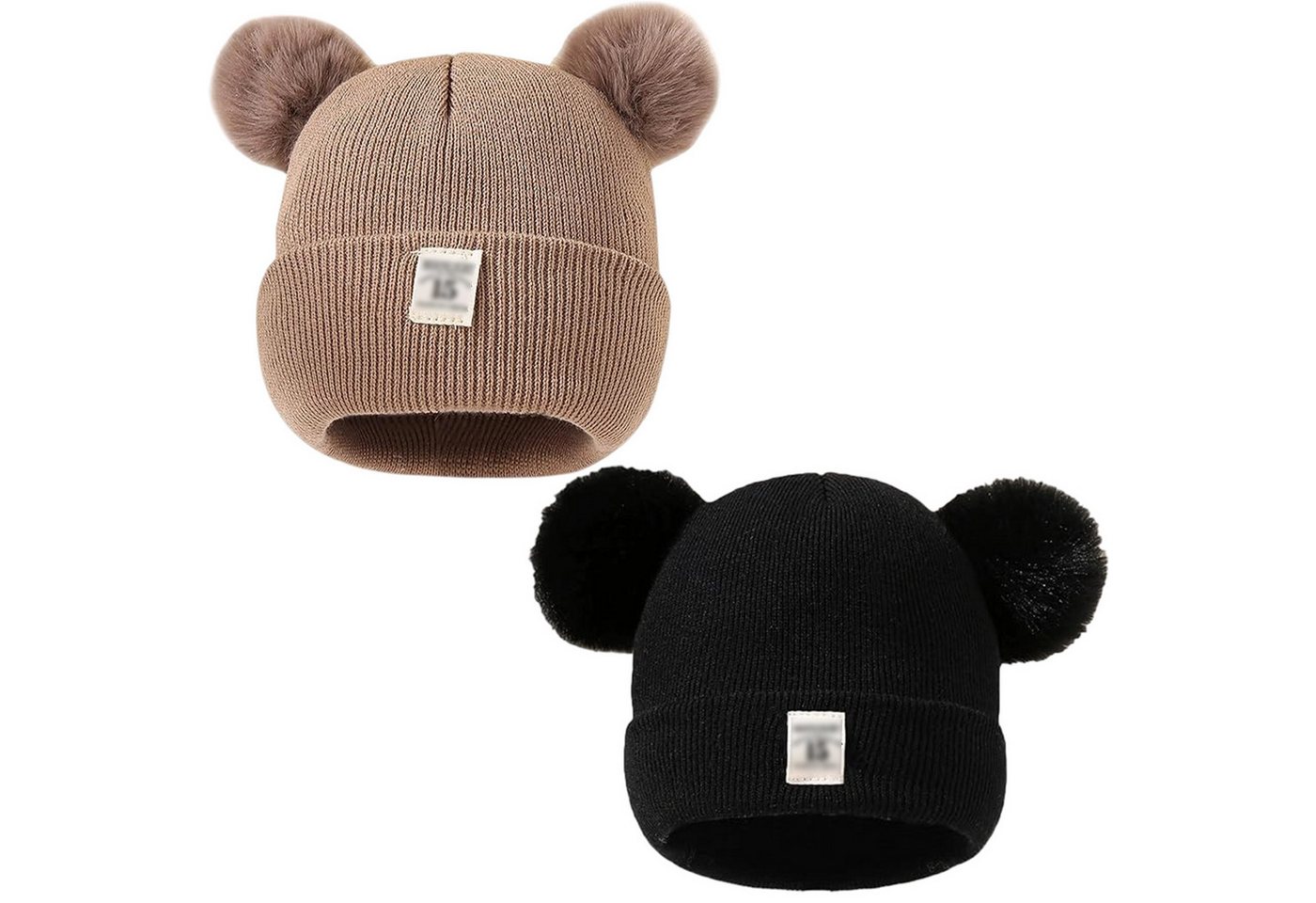 Mutig Strickmütze 2er Pack Kinder Wintermützem, Baby Strickmütze mit zwei Bommeln (Warme Winter Beanie Hut, Unisex Mütze für Jungen & Mädchen) Weiche Herbst & Winter Mütze, für 1, 2, 3, 4, 5 Jahre von Mutig