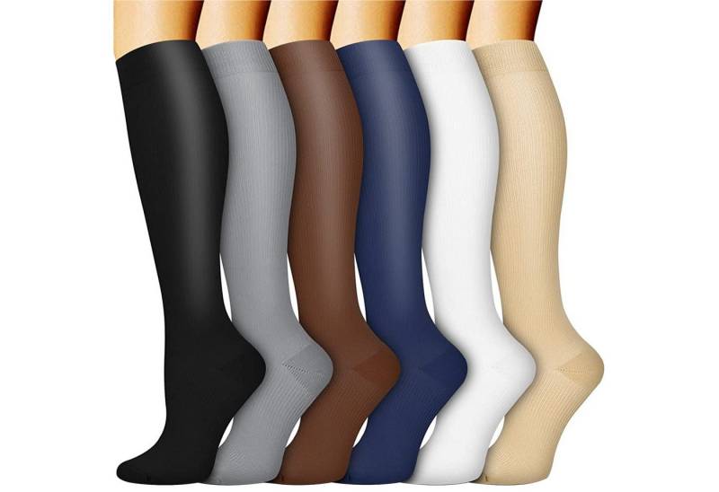 Mutig Stützkniestrümpfe 6 Paar Kompressionsstrümpfe Laufsocken Kniestrümpfe Stützstrümpfe (Reisestrümpfe Kompressionsstrümpfe Damen & Herren, 15-20mmHg Stützstrümpfe Sport Kompressionssocken mit Elastisch) Compression Socks für Sport, Laufen, Flug, Reisen,Fahrrad Radsport von Mutig