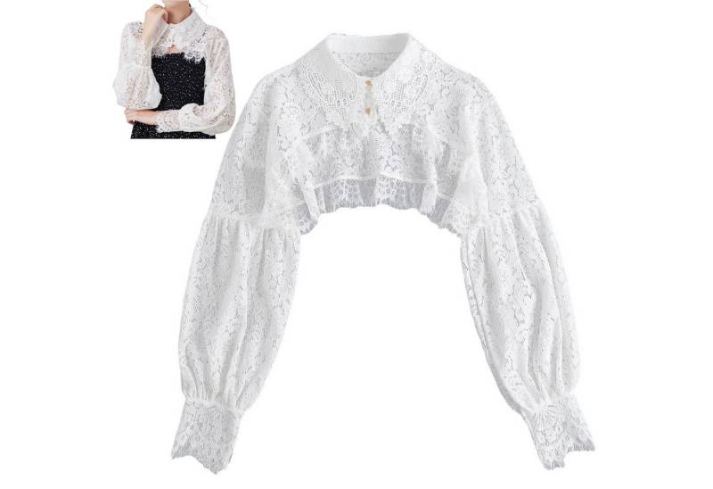 Mutig Wickelbluse Spitze Shrug Jäckchen, mit falschem Kragen und halbem Hemdblusenkragen (Damen Spitze Trachtenbluse, Spitze Bluse Damen Elegant Pullover Tops, Geeignet für Abendessen und Partys, Hochzeitsfeiern, Alltagslook) von Mutig